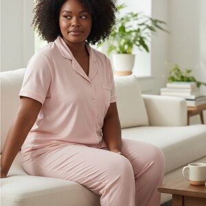 Como Sleep NWT Women's Short-Sleeve Button-Front Pajama Set in Dusty Pink (XL)